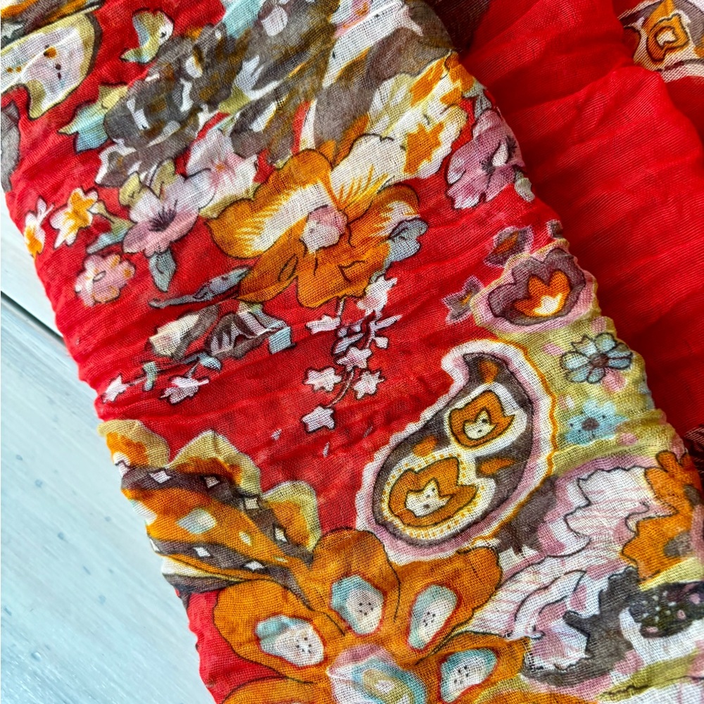 Red Multi-Coloured Pattern Scarf - Picture 6 of 11